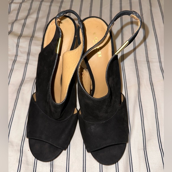 Designer Suede Coach “Lexia” Open Toe Heels - Picture 3 of 7